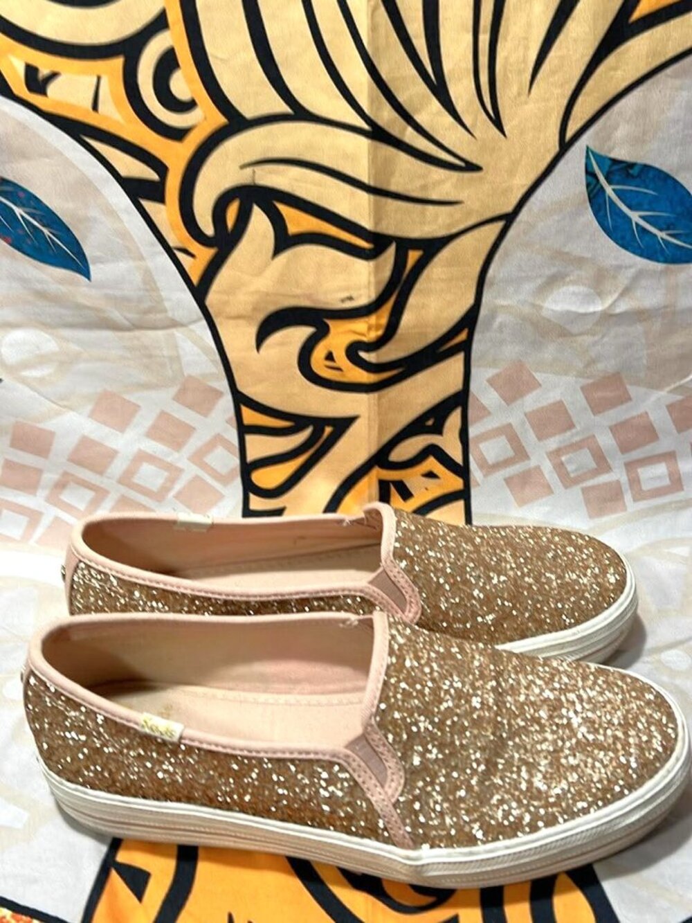 Keds x Kate Spade Glitter Slip-On Sneakers Gold Pink Women’s 9
